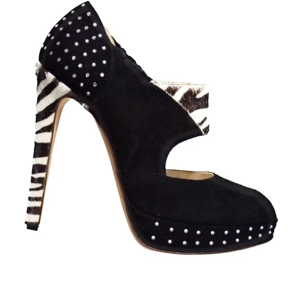 🆕🏷️  RDamiano Marini | Zebra Ponyhair Swarovski Platform Heels | Made in Italy - Picture 5 of 13